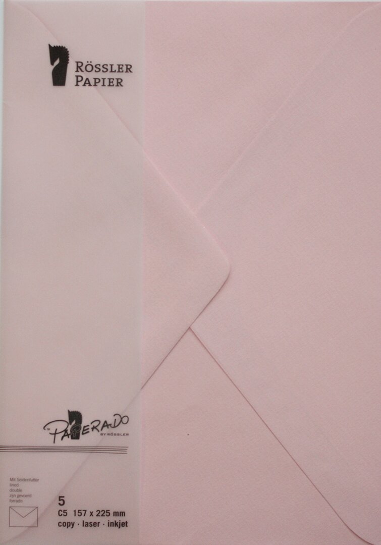 Pack 5 unids. Envelope C5 com interior forrado rosa Rossler 1