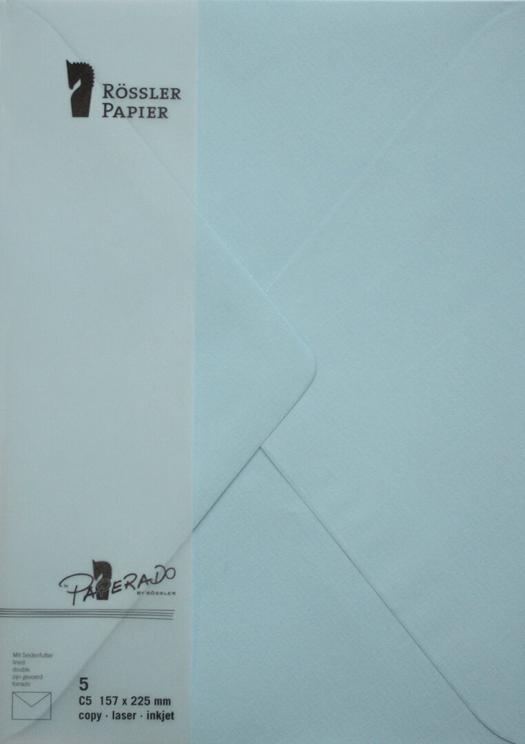 Pack 5 unids. Envelope C5 com interior forrado azul água Rossler 1