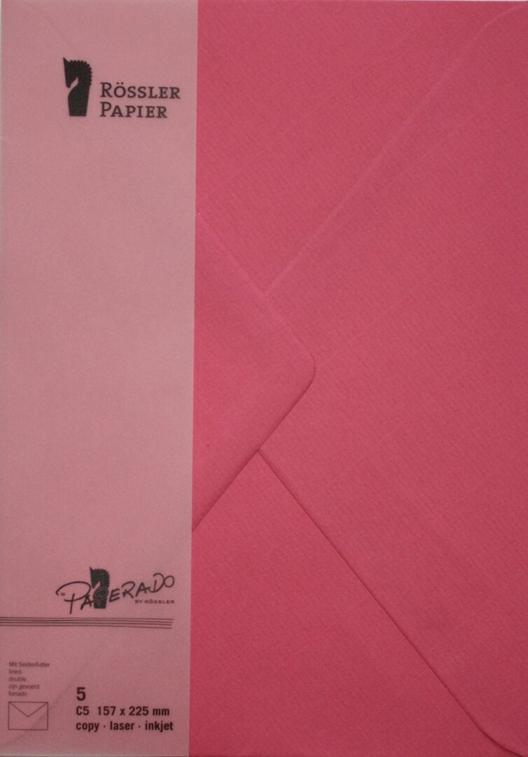 Pack 5 unids. Envelope C5 com interior forrado fúcsia Rossler 1