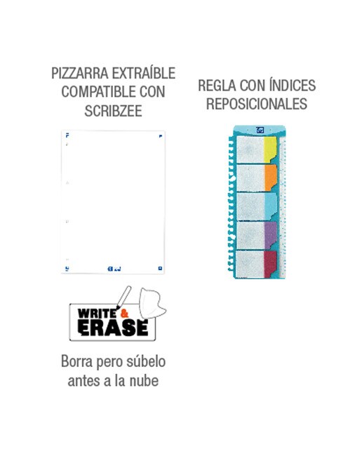 Carpeta de Anillas con Recambio A4+ Tapa Extradura Recambio 5x5, Pizarra Write&Erase y Regla con Indices Removibles Oxf&You Oxford Colores Neutros Surtido-13
