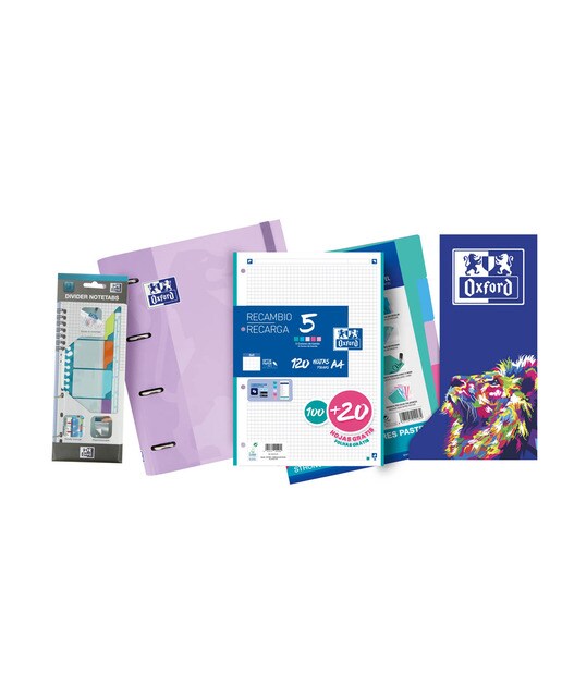 Pack especial archivador Europeanbinder A4+ con recambio adicional, separadores y regla con pestañas Oxford pastel surtido Surtido-2
