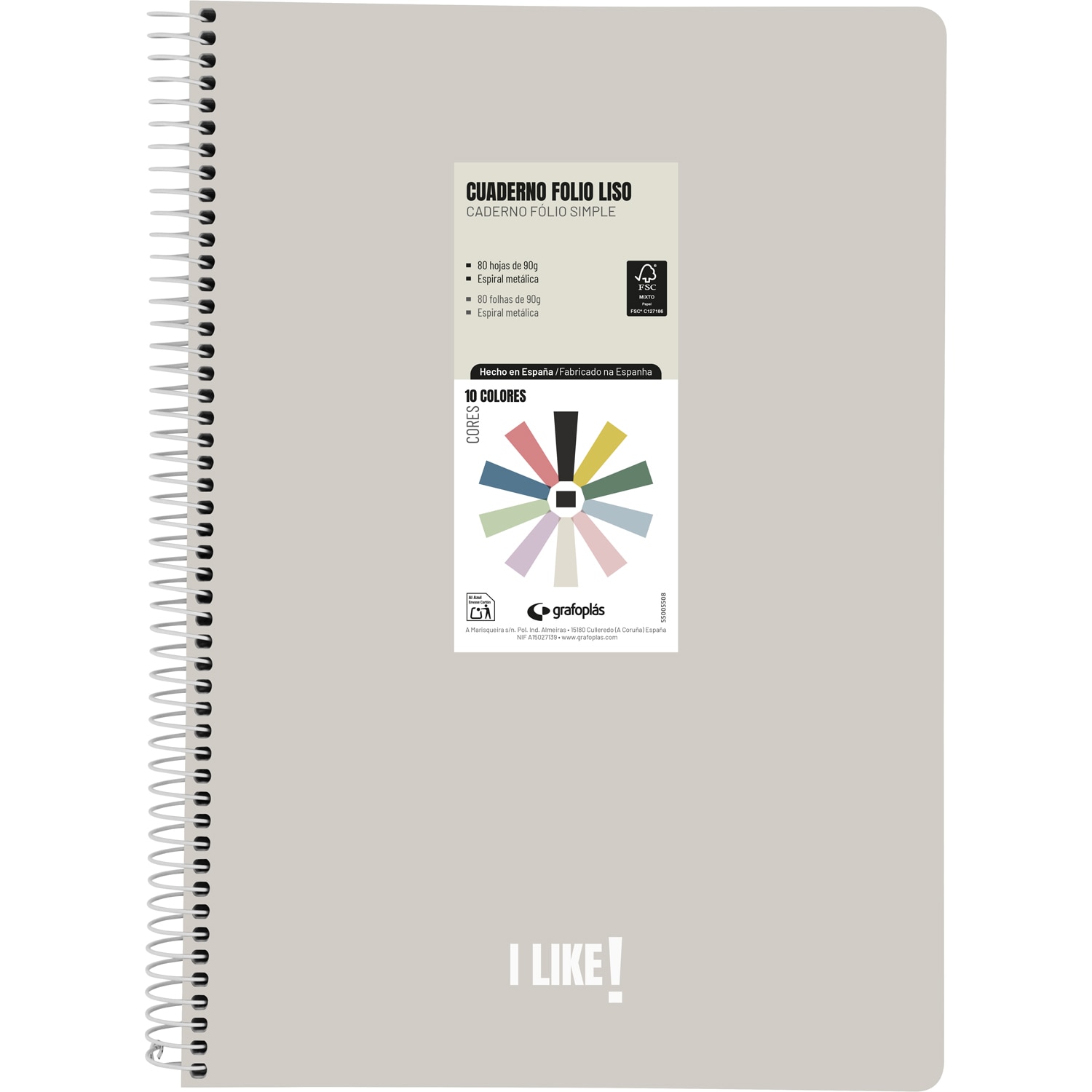 Cuaderno FOLIO polipropileno liso 80 hojas 90g. Like. Grafoplás. Surtido. 10