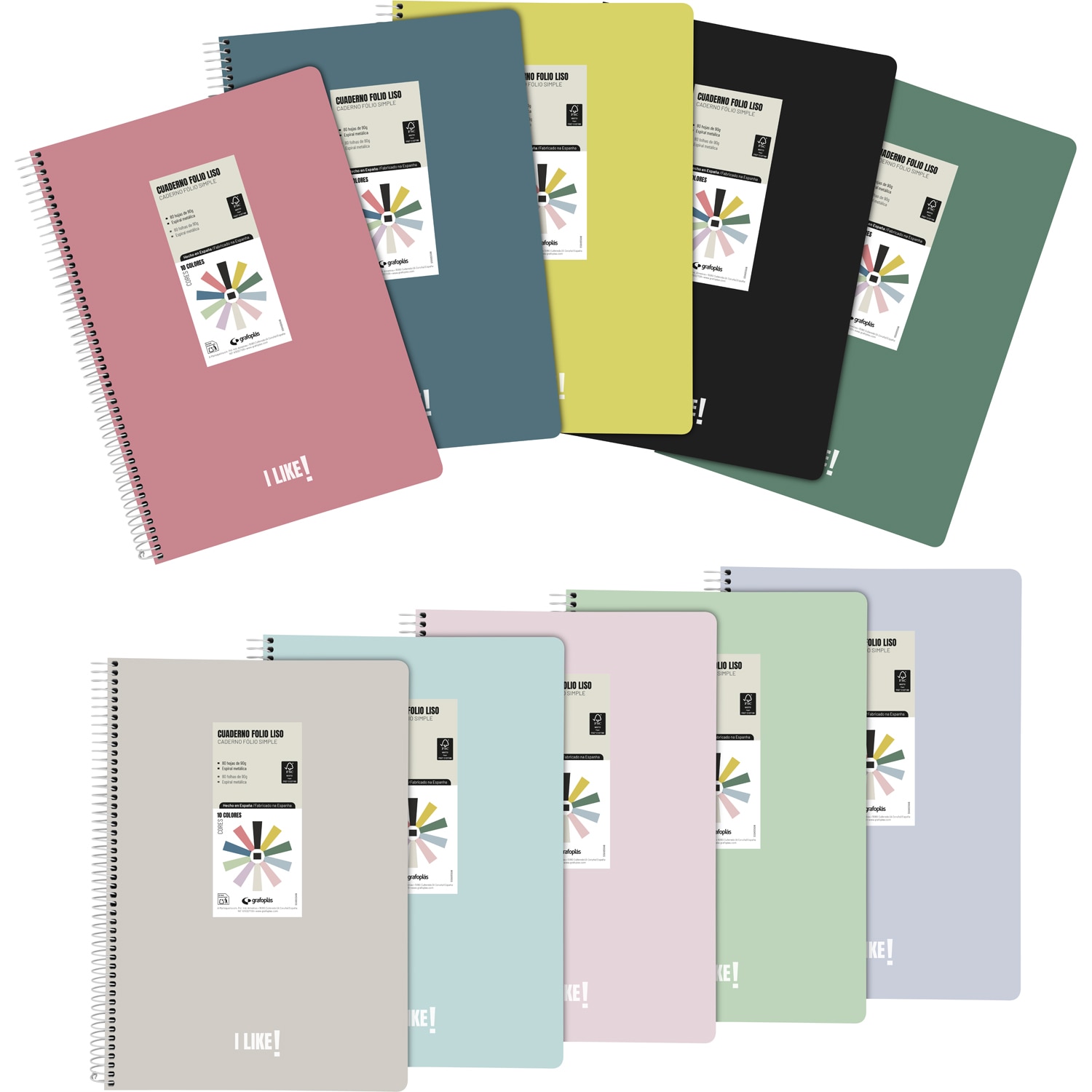 Cuaderno FOLIO polipropileno rayado 7 mm. 80 hojas 90g. Like. Grafoplás. Surtido. 2