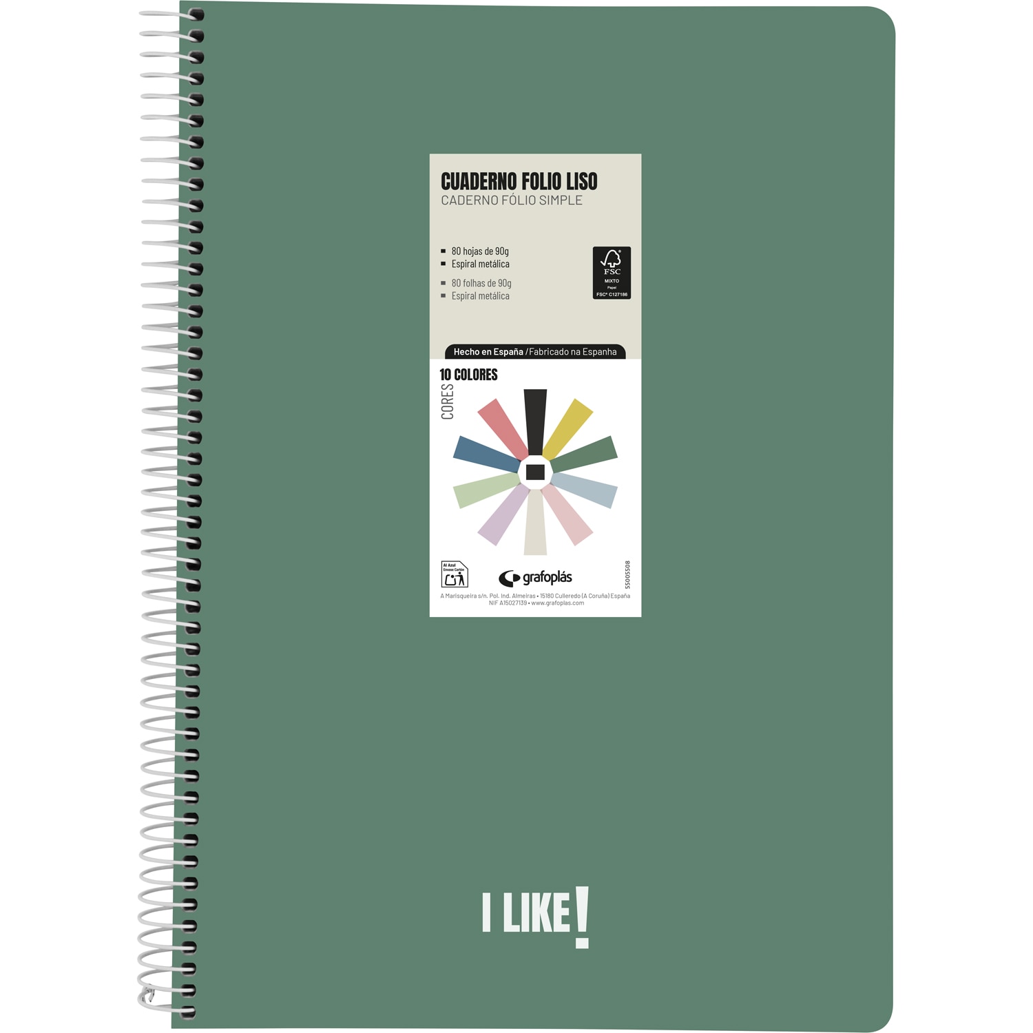 Cuaderno FOLIO polipropileno rayado 7 mm. 80 hojas 90g. Like. Grafoplás. Surtido. 5