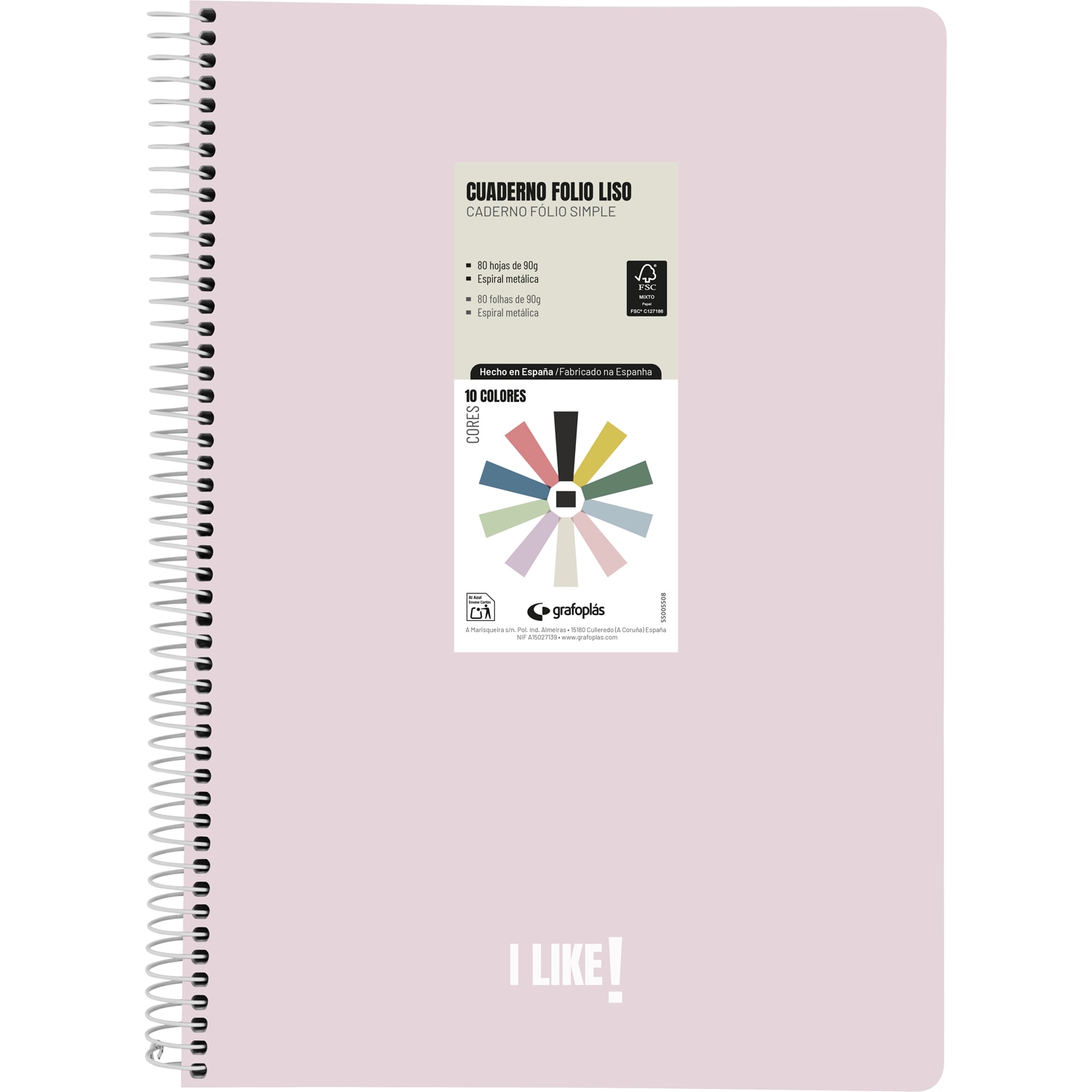 Cuaderno FOLIO polipropileno rayado 7 mm. 80 hojas 90g. Like. Grafoplás. Surtido. 11