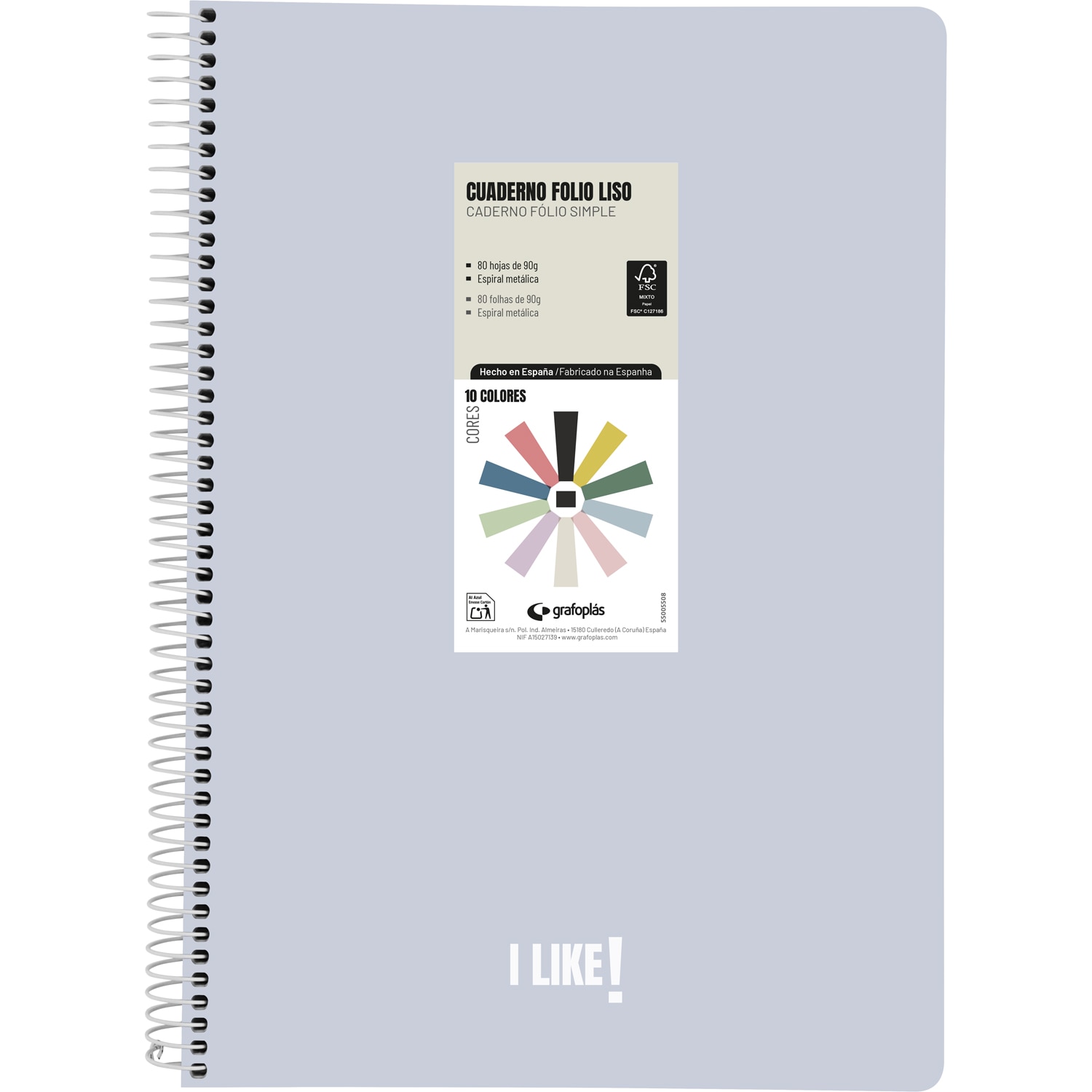 Cuaderno FOLIO polipropileno rayado 7 mm. 80 hojas 90g. Like. Grafoplás. Surtido. 12