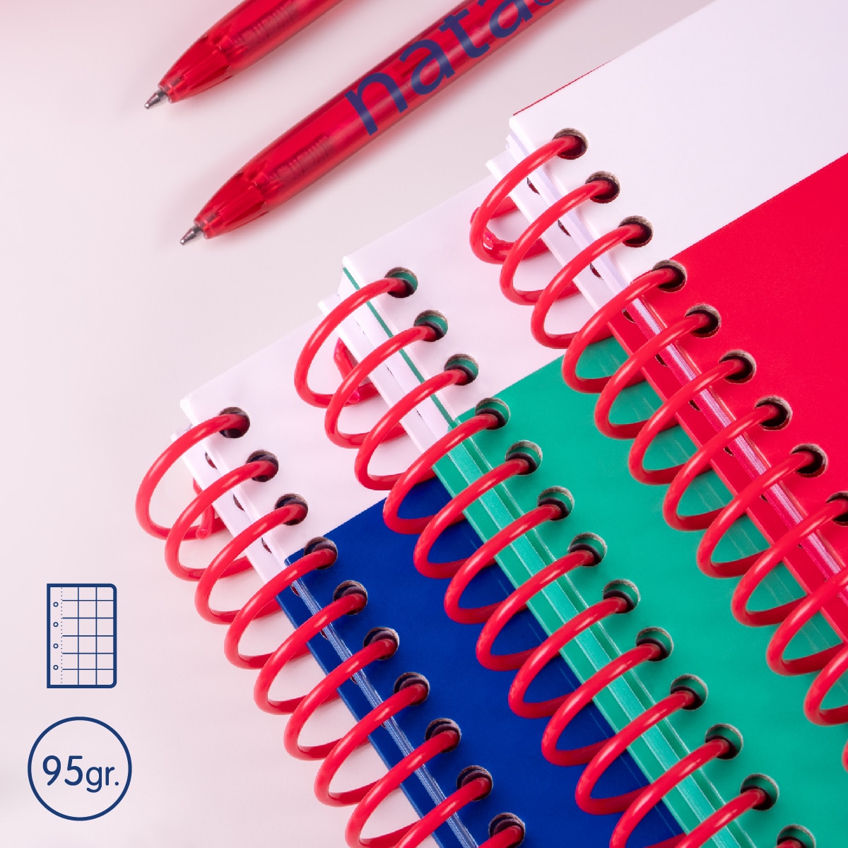 Cuaderno A4 con espiral y tapa dura, papel cuadriculado, 80 hojas de 95gr/m², colección MILAN nata 624 since 1918, rosa Rosa-2