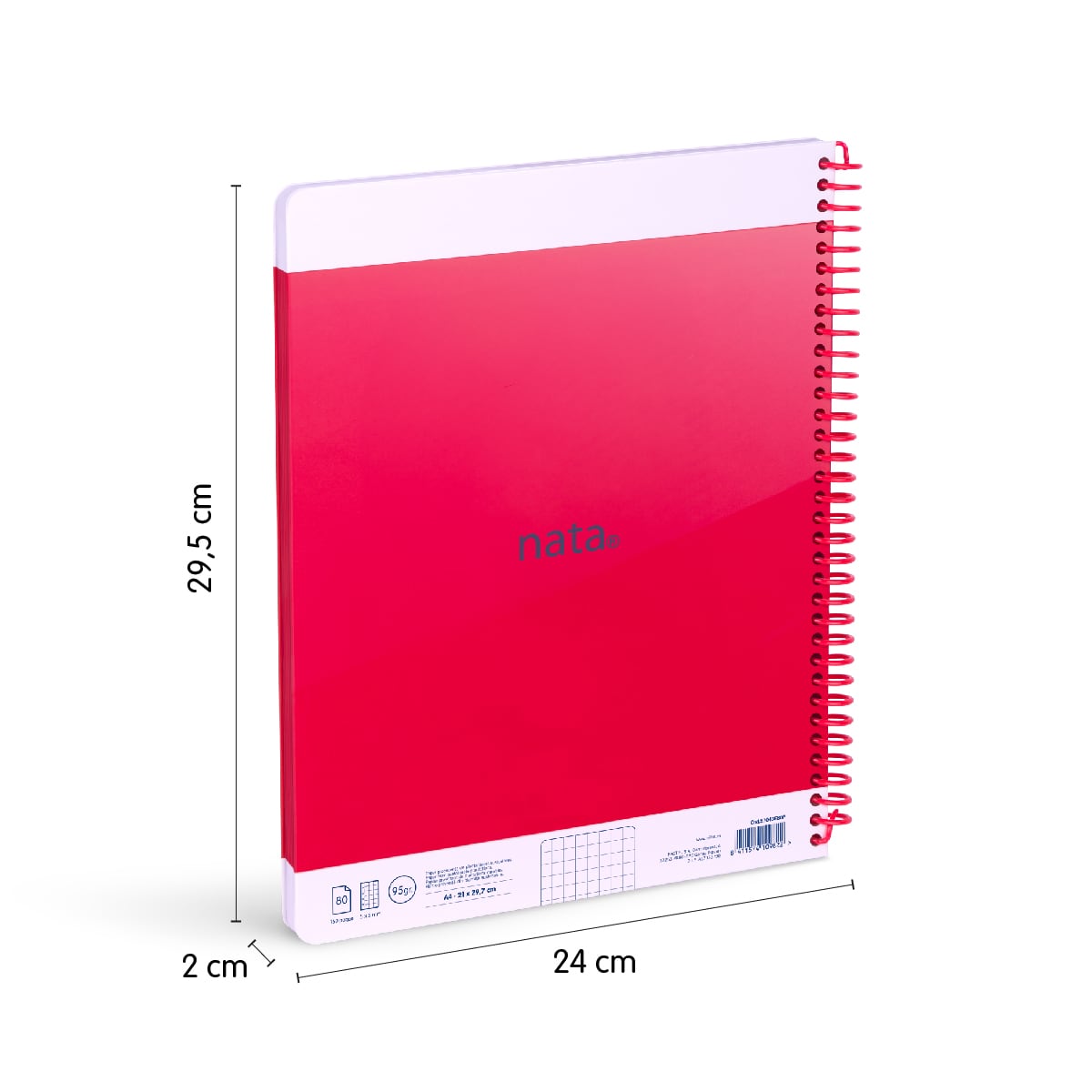 Cuaderno A4 con espiral y tapa dura, papel cuadriculado, 80 hojas de 95gr/m², colección MILAN nata 624 since 1918, rosa Rosa-3