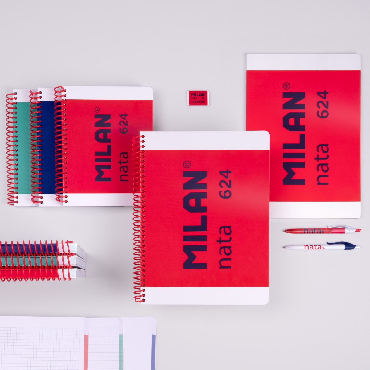 Cuaderno A4 con espiral y tapa dura, papel cuadriculado, 80 hojas de 95gr/m², colección MILAN nata 624 since 1918, rosa Rosa-5