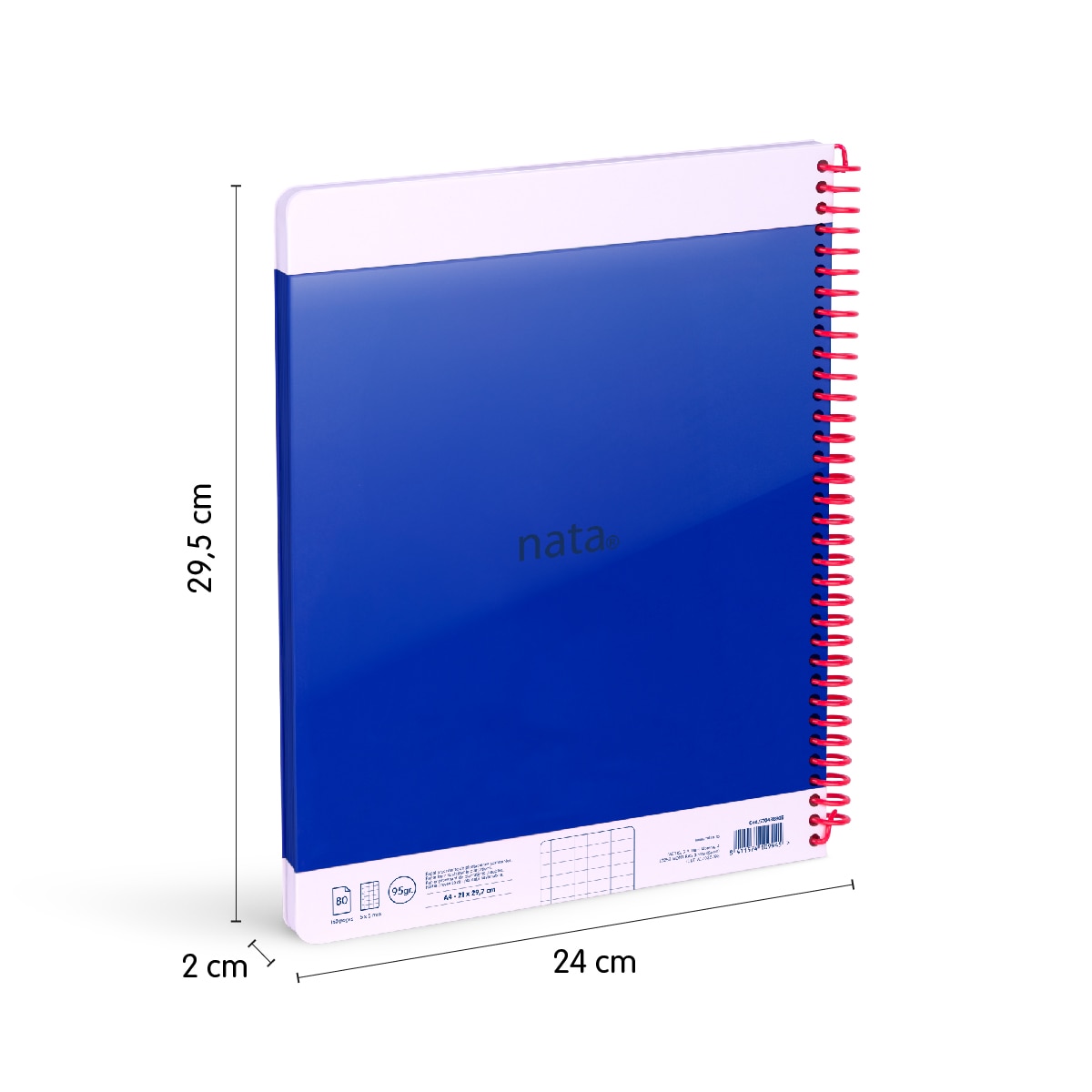 Cuaderno A4 con espiral y tapa dura, papel cuadriculado, 80 hojas de 95gr/m², colección MILAN nata 624 since 1918, azul Azul-3