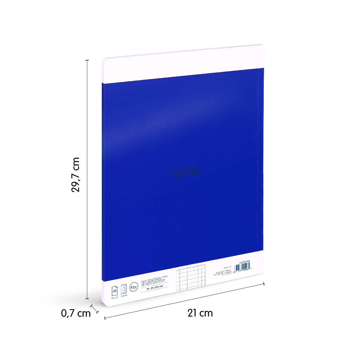 Libreta A4 encolada, papel cuadriculado, 48 hojas de 95 gr/m², colección MILAN nata 624 since 1918, azul Azul-3