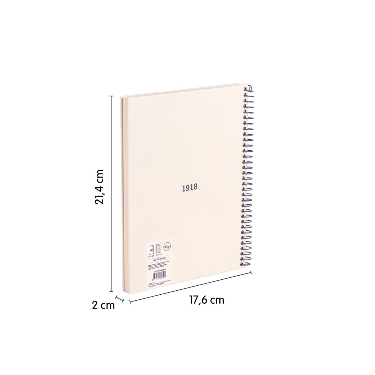 Cuaderno A5 con espiral y tapa dura, papel cuadriculado (5 x 5 mm), 80 hojas de 95 gr/m², colección 430 since 1918, beige Beige-3