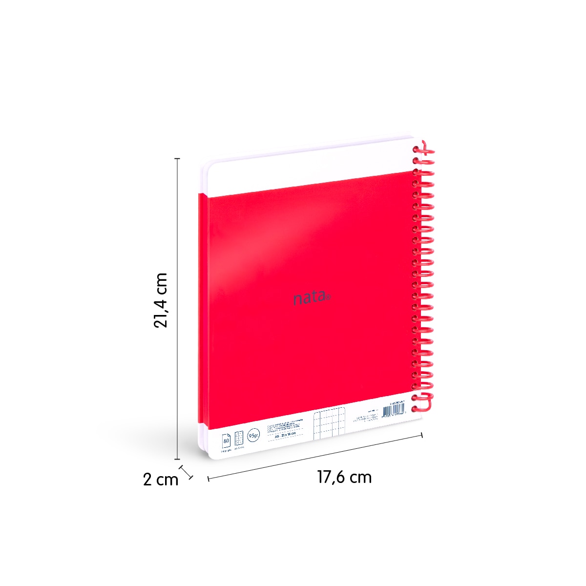 Cuaderno A5 con espiral y tapa dura, papel cuadriculado, 80 hojas de 95gr/m², colección MILAN nata 624 since 1918, rosa Rosa-3