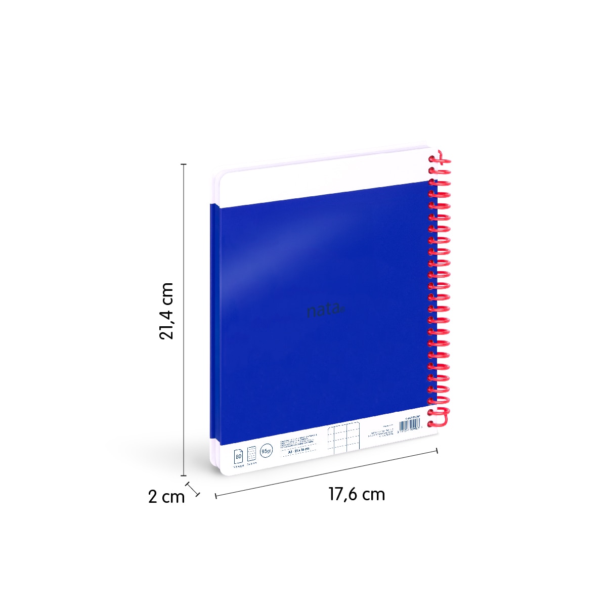Cuaderno A5 con espiral y tapa dura, papel cuadriculado, 80 hojas de 95gr/m², colección MILAN nata 624 since 1918, azul Azul-3