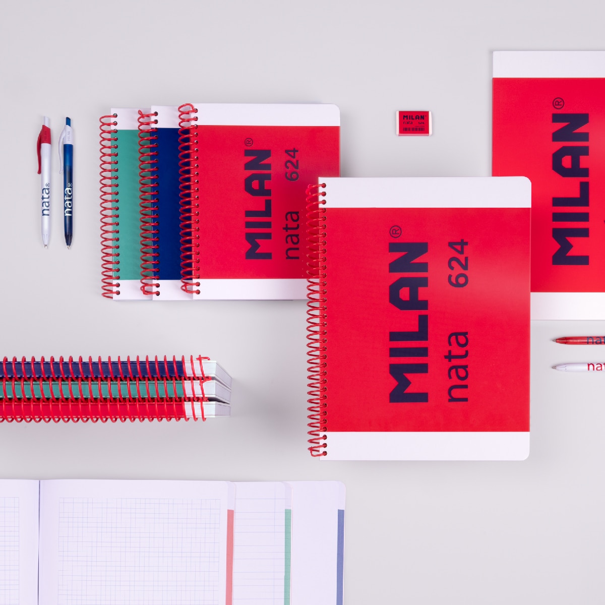 Cuaderno A5 con espiral y tapa dura, papel cuadriculado, 80 hojas de 95gr/m², colección MILAN nata 624 since 1918, azul Azul-5