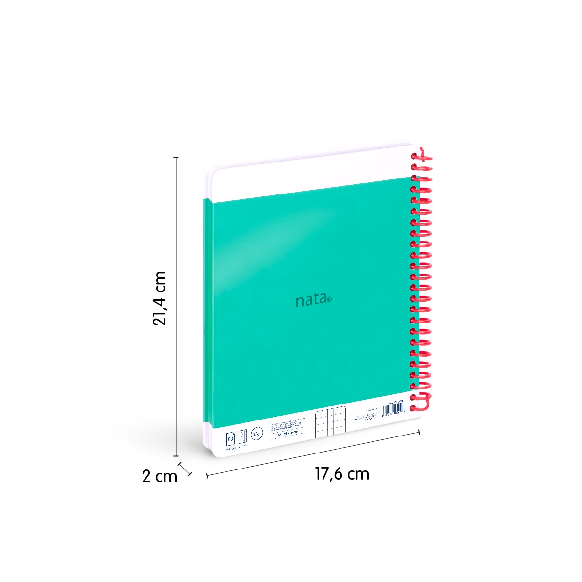 Cuaderno A5 con espiral y tapa dura, papel cuadriculado, 80 hojas de 95gr/m², colección MILAN nata 624 since 1918, verde Verde-3