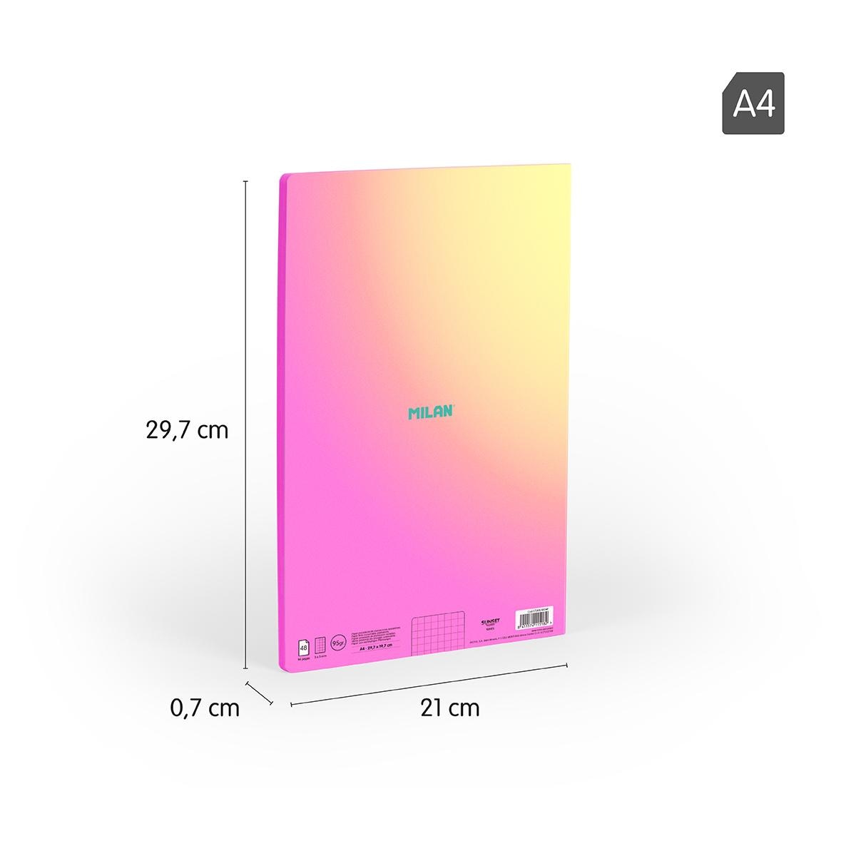 Bloco de Notas A4, Papel Quadriculado, 48 Folhas de 95 gr/m², Coleção Sunset - Rosa Rosa / Amarelo-3