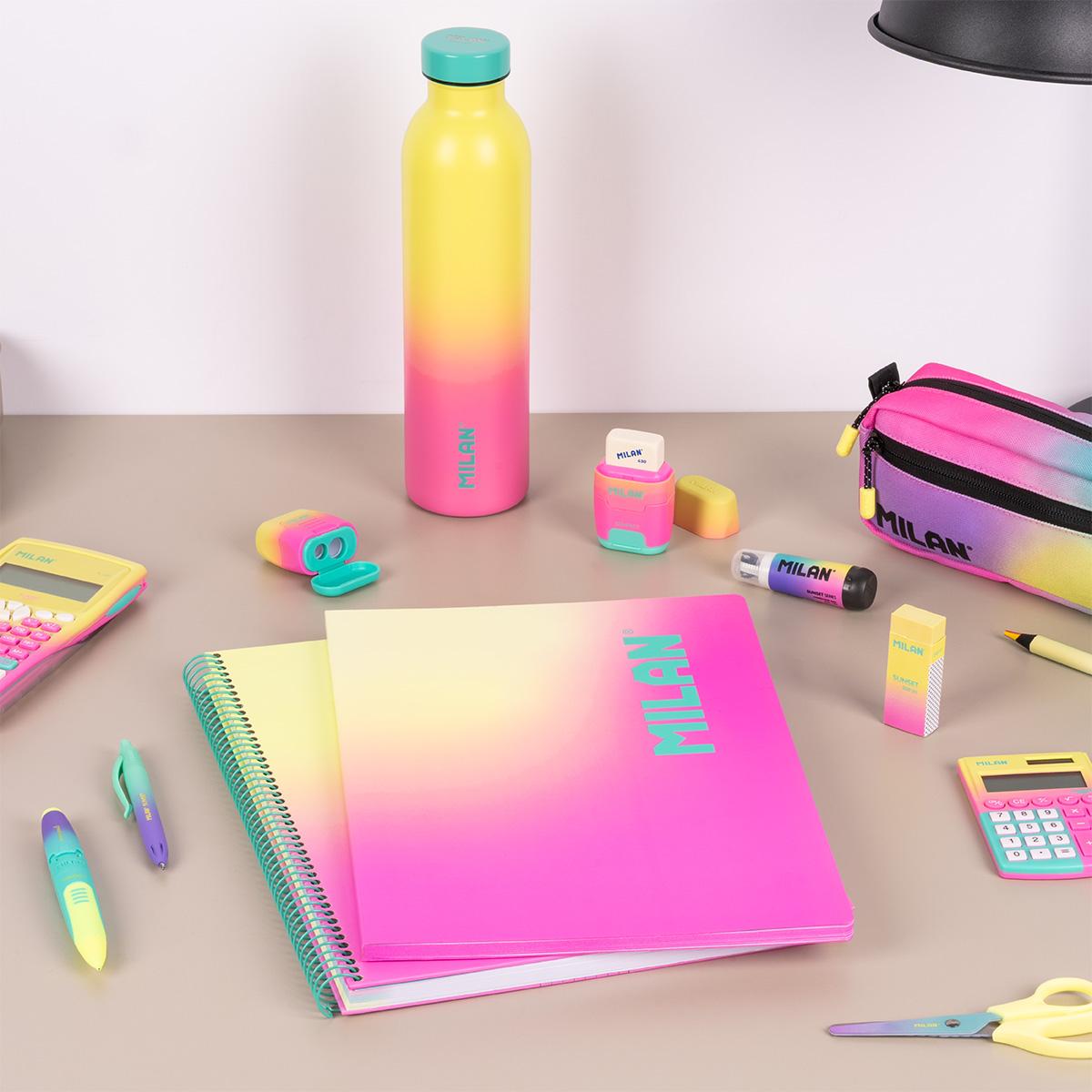 Bloco de Notas A4, Papel Quadriculado, 48 Folhas de 95 gr/m², Coleção Sunset - Rosa Rosa / Amarelo-8