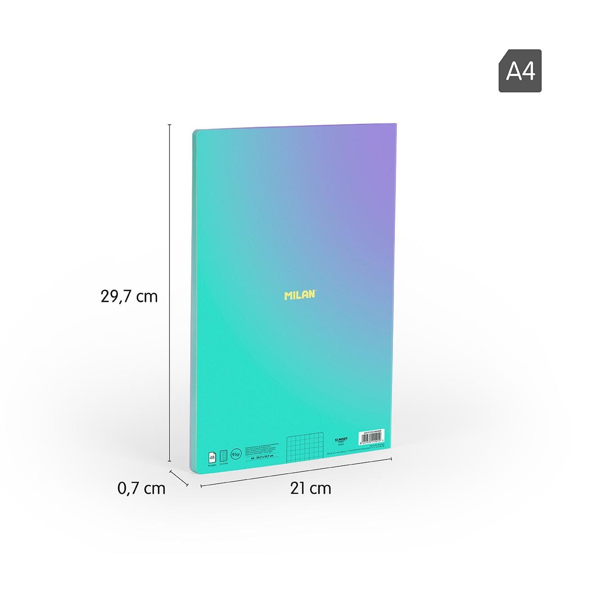 Bloco de Notas A4, Papel Quadriculado, 48 Folhas de 95 gr/m², Coleção Sunset - Turquesa Verde / Roxo-3