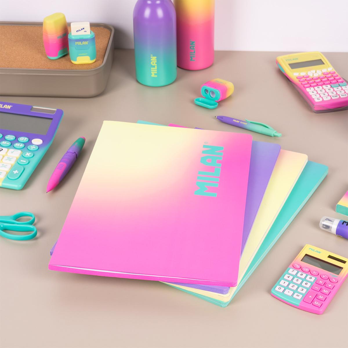 Bloco de Notas A4, Papel Quadriculado, 48 Folhas de 95 gr/m², Coleção Sunset - Turquesa Verde / Roxo-9