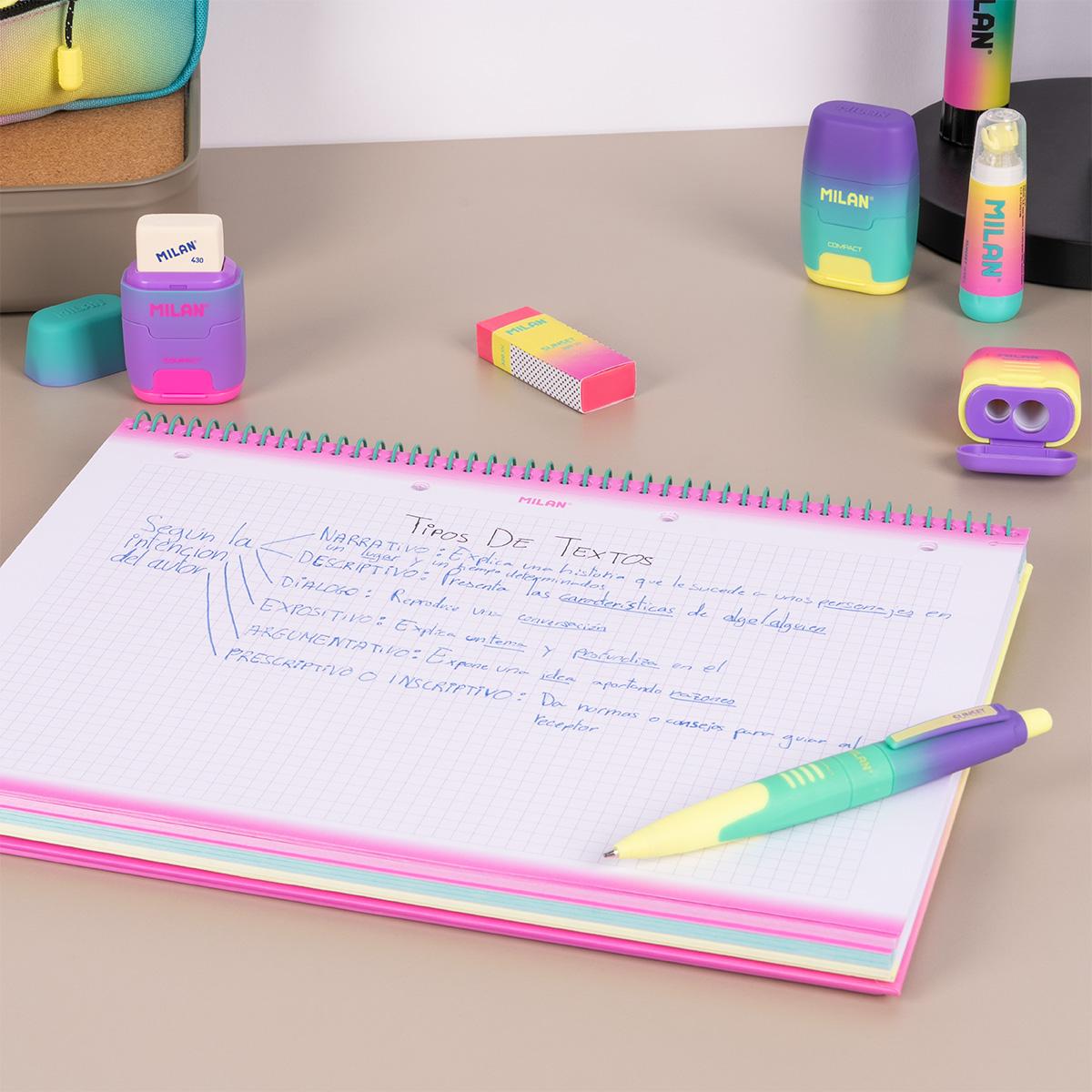Caderno A4 com Espiral e Capa Dura, Papel Quadriculado, 90 Folhas de 95gr/m², Coleção Sunset - Rosa Rosa / Amarelo-2