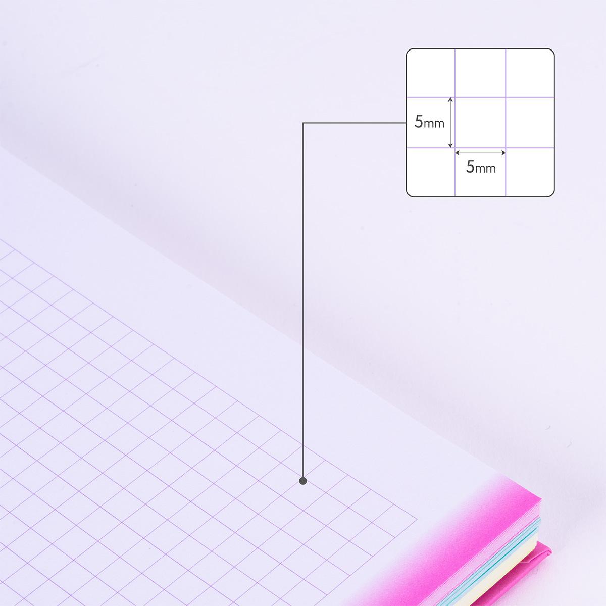 Caderno A4 com Espiral e Capa Dura, Papel Quadriculado, 90 Folhas de 95gr/m², Coleção Sunset - Rosa Rosa / Amarelo-4