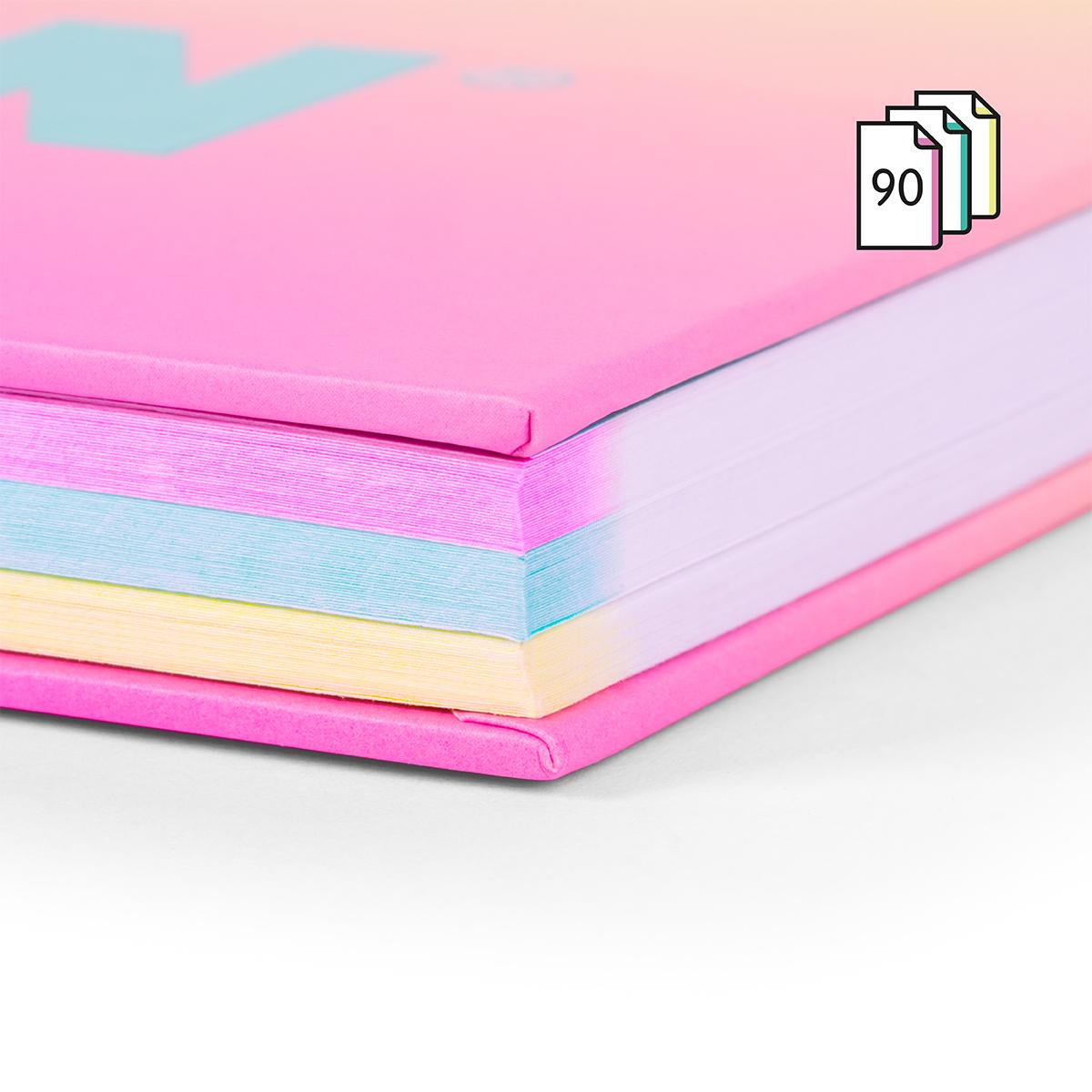 Caderno A4 com Espiral e Capa Dura, Papel Quadriculado, 90 Folhas de 95gr/m², Coleção Sunset - Rosa Rosa / Amarelo-5