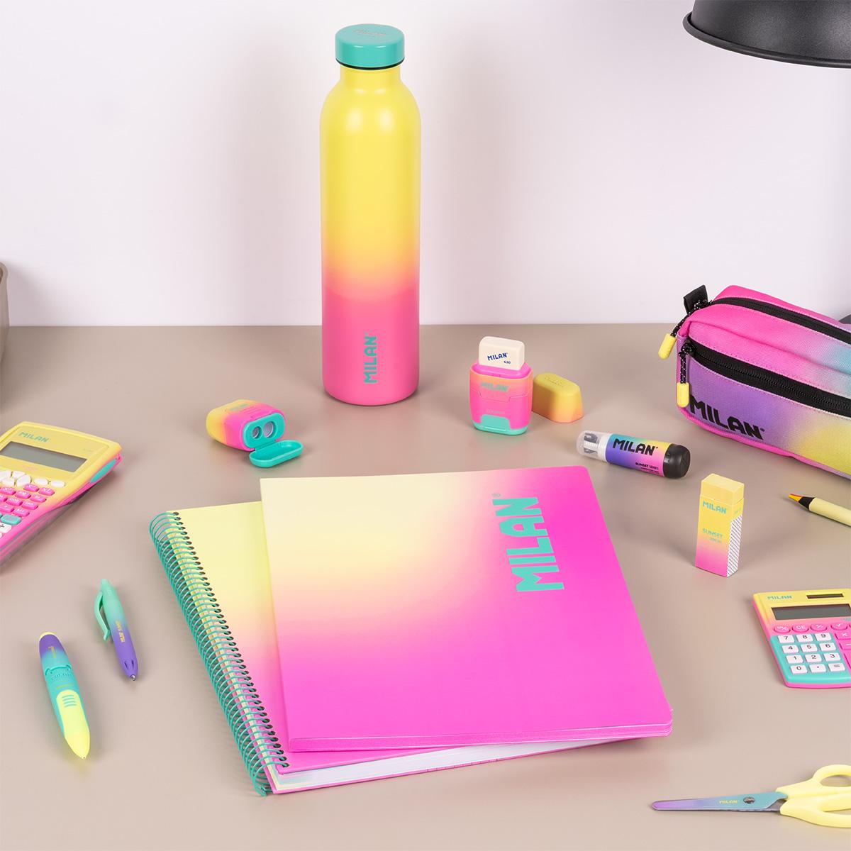 Caderno A4 com Espiral e Capa Dura, Papel Quadriculado, 90 Folhas de 95gr/m², Coleção Sunset - Rosa Rosa / Amarelo-8