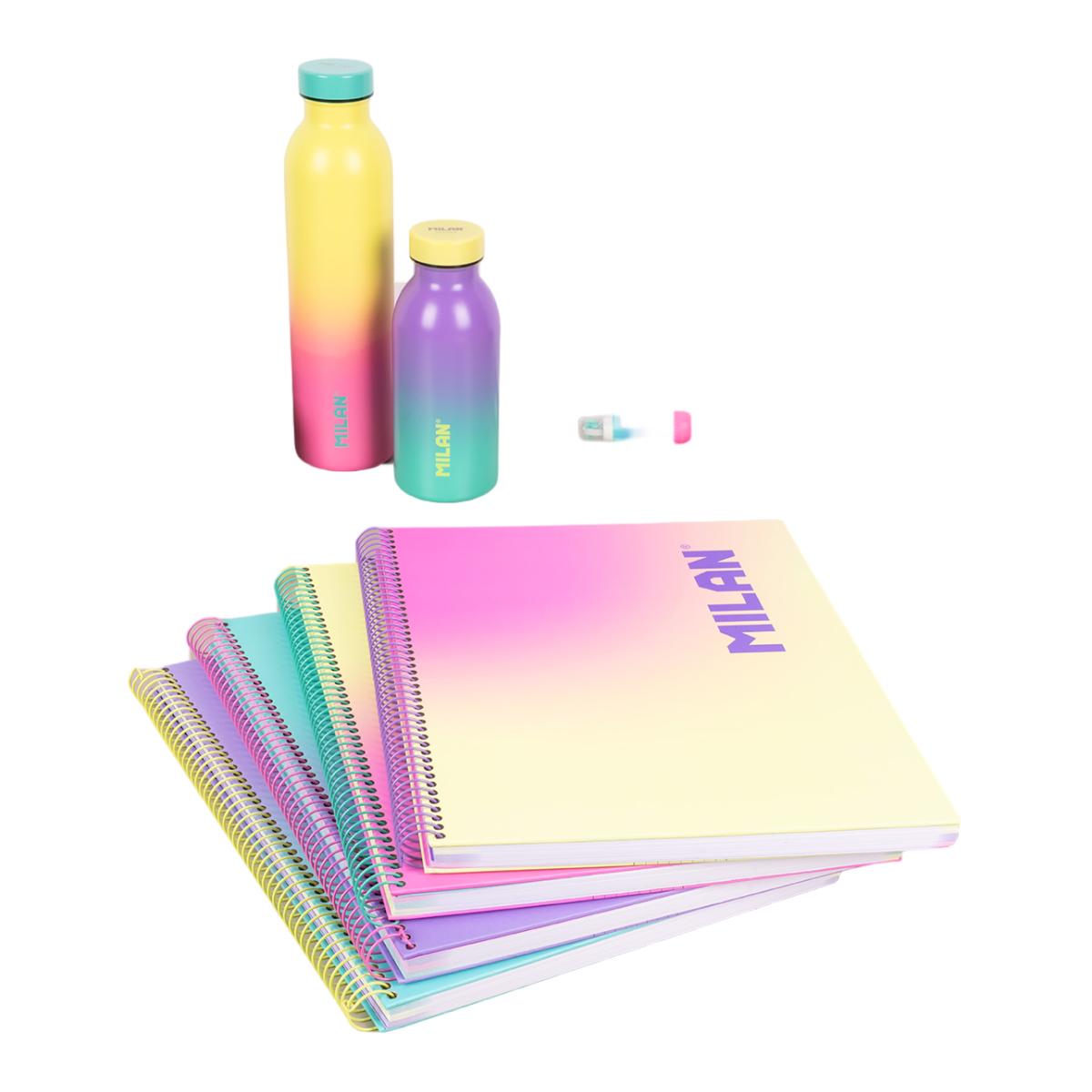 Caderno A4 com Espiral e Capa Dura, Papel Quadriculado, 90 Folhas de 95gr/m², Coleção Sunset - Rosa Rosa / Amarelo-9