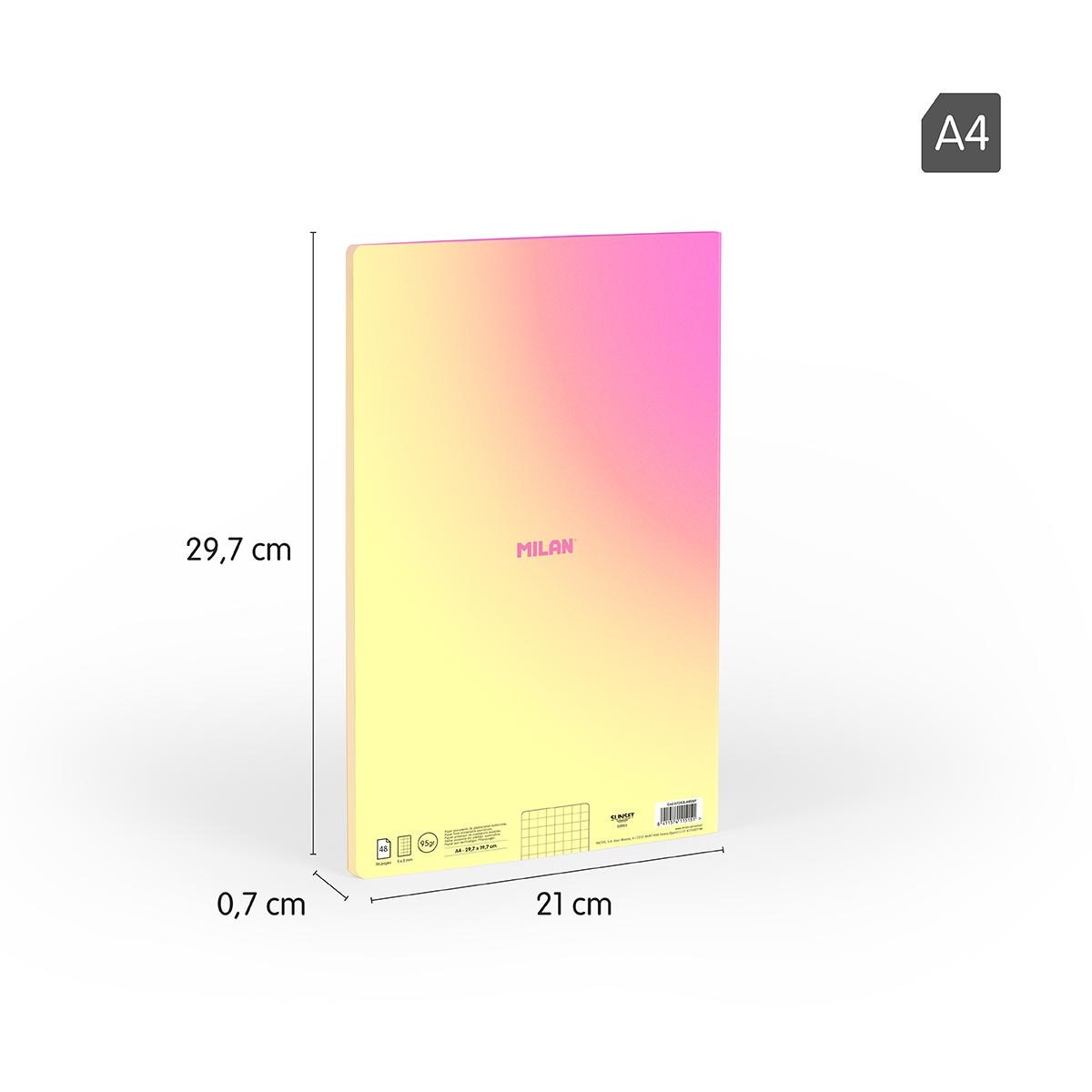 Bloco de Notas A4, Papel Quadriculado, 48 Folhas de 95 gr/m², Coleção Sunset - Amarelo Amarelo / Rosa-3
