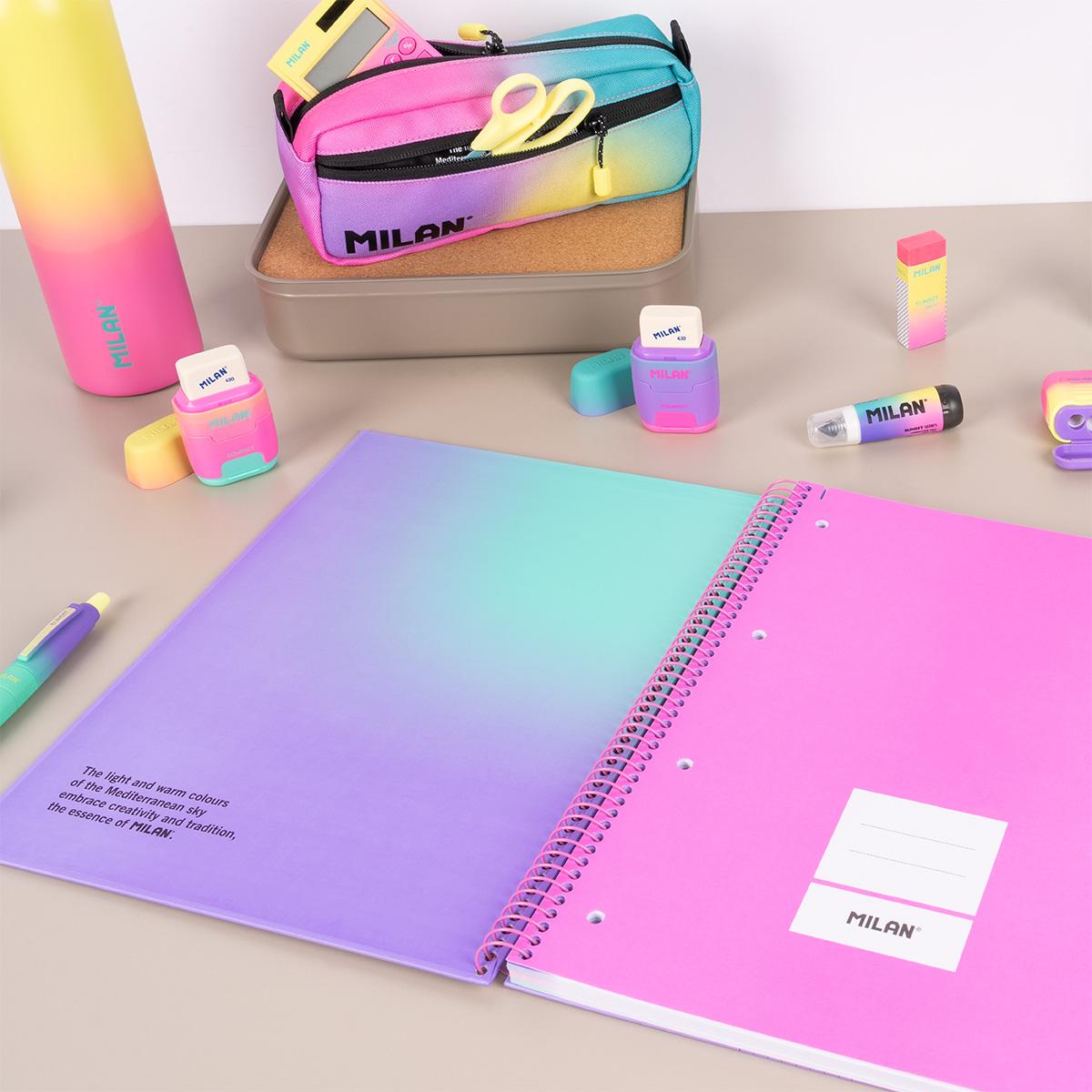 Caderno A4 com Espiral e Capa Dura, Papel Quadriculado, 90 Folhas de 95gr/m², Coleção Sunset, Lilás Lilás / Verde-2