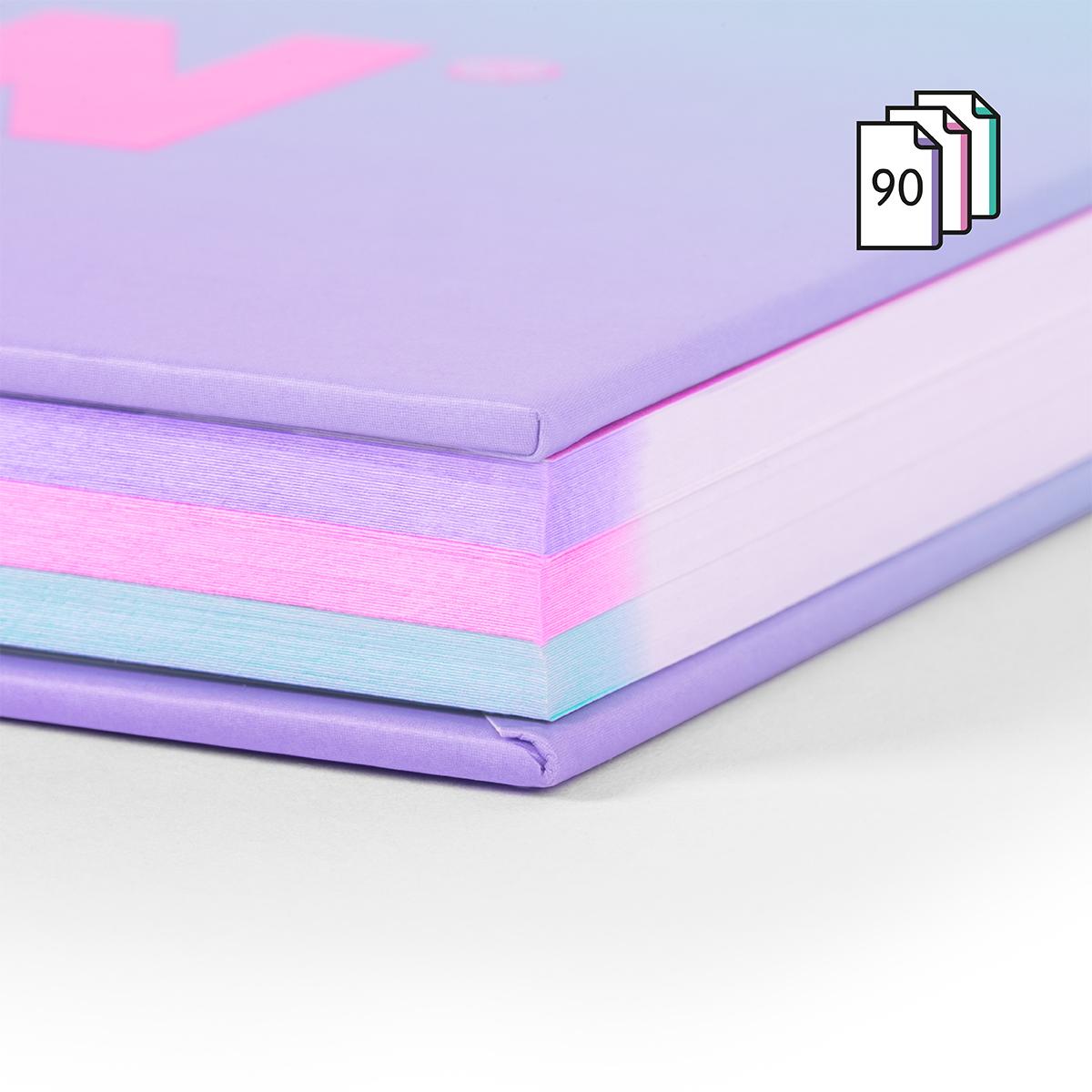 Caderno A4 com Espiral e Capa Dura, Papel Quadriculado, 90 Folhas de 95gr/m², Coleção Sunset, Lilás Lilás / Verde-5