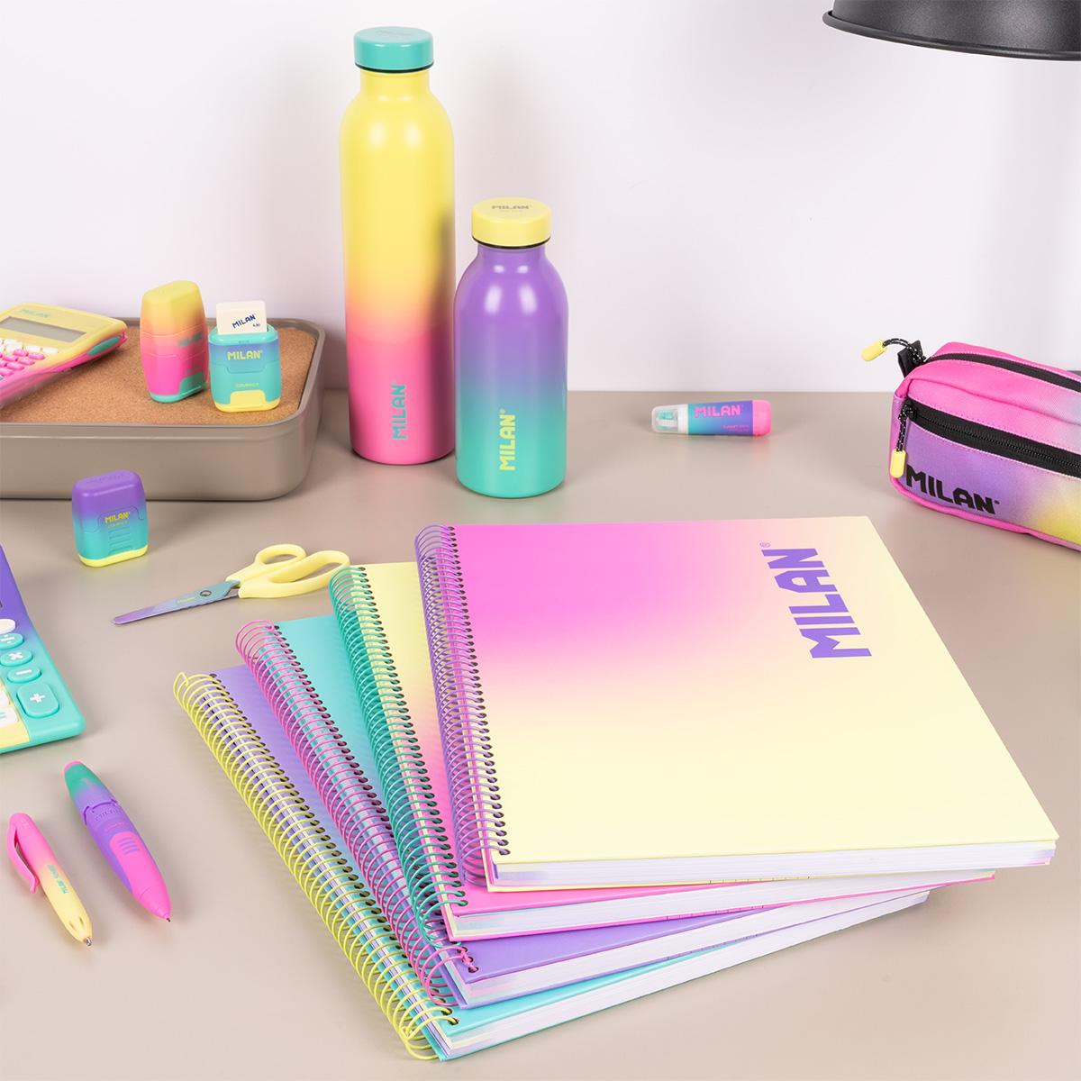 Caderno A4 com Espiral e Capa Dura, Papel Quadriculado, 90 Folhas de 95gr/m², Coleção Sunset, Lilás Lilás / Verde-9