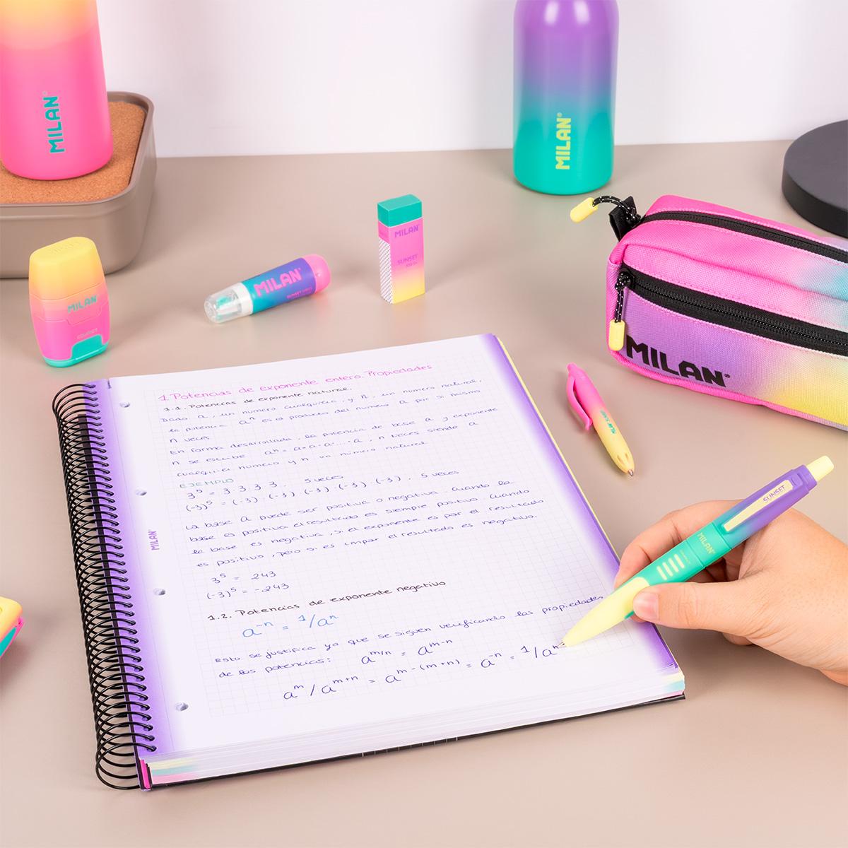 Caderno A4 com Espiral e Capa Dura, Papel Quadriculado, 120 Folhas de 95 gr/m², Coleção Sunset Preto / Multicolor-2