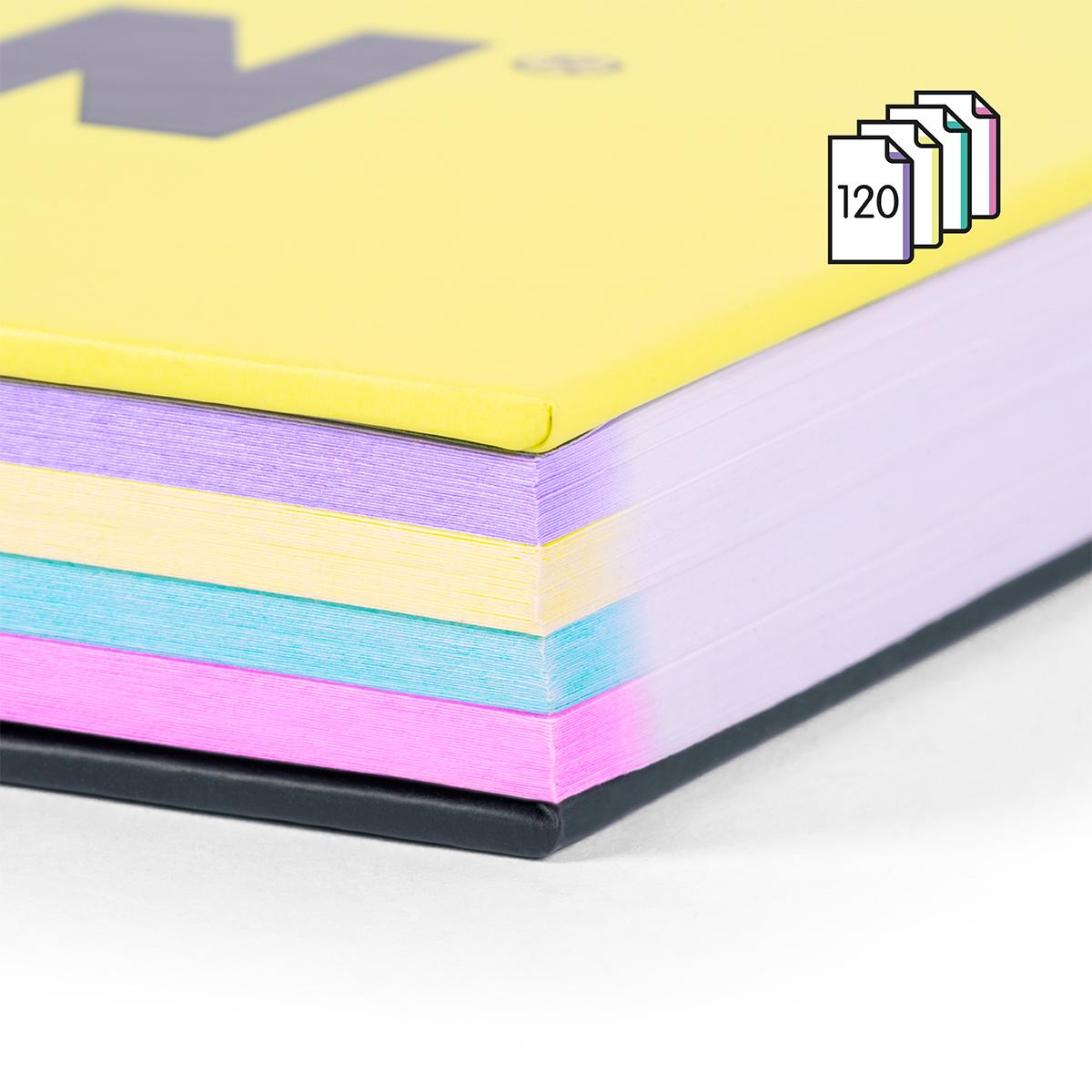 Caderno A4 com Espiral e Capa Dura, Papel Quadriculado, 120 Folhas de 95 gr/m², Coleção Sunset Preto / Multicolor-5