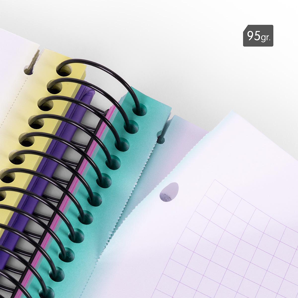 Caderno A4 com Espiral e Capa Dura, Papel Quadriculado, 120 Folhas de 95 gr/m², Coleção Sunset Preto / Multicolor-6