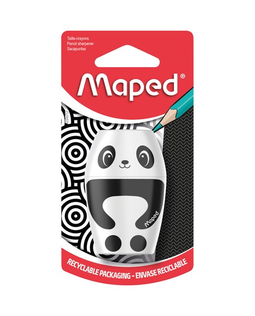 Sacapuntas Con Depósito SHAKER FANCY De 1 Orificio Con Diseño De Oso Panda Maped Blanco-4