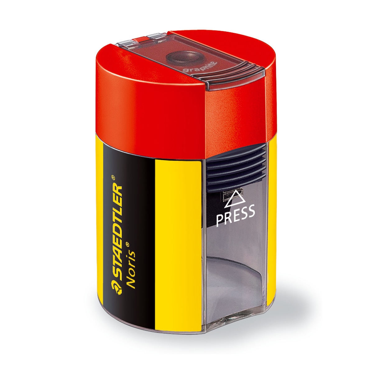 Imagem 0 de Afia com Depósito Redondo Noris® , Afia Metálico para Lápis até 8,2 mmm, STAEDTLER, cor Amarelo e Preto