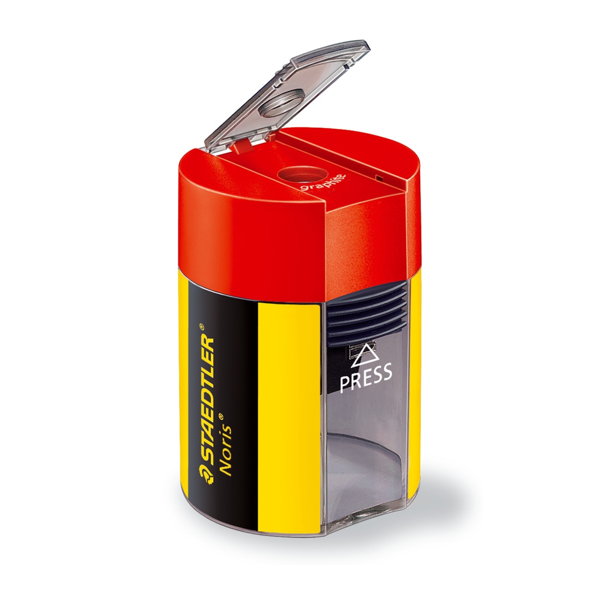 Afia com Depósito Redondo Noris® , Afia Metálico para Lápis até 8,2 mmm, STAEDTLER, cor Amarelo e Preto 2