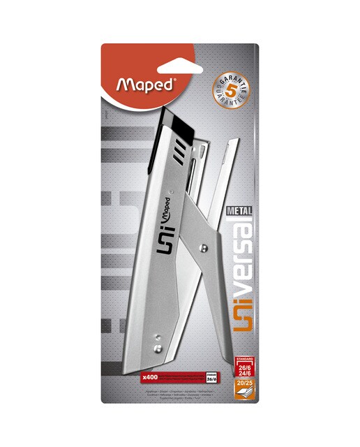 Pinza Grapadora 26/6 + 400 Grapas Universal Metal Standard Maped gris Gris-1