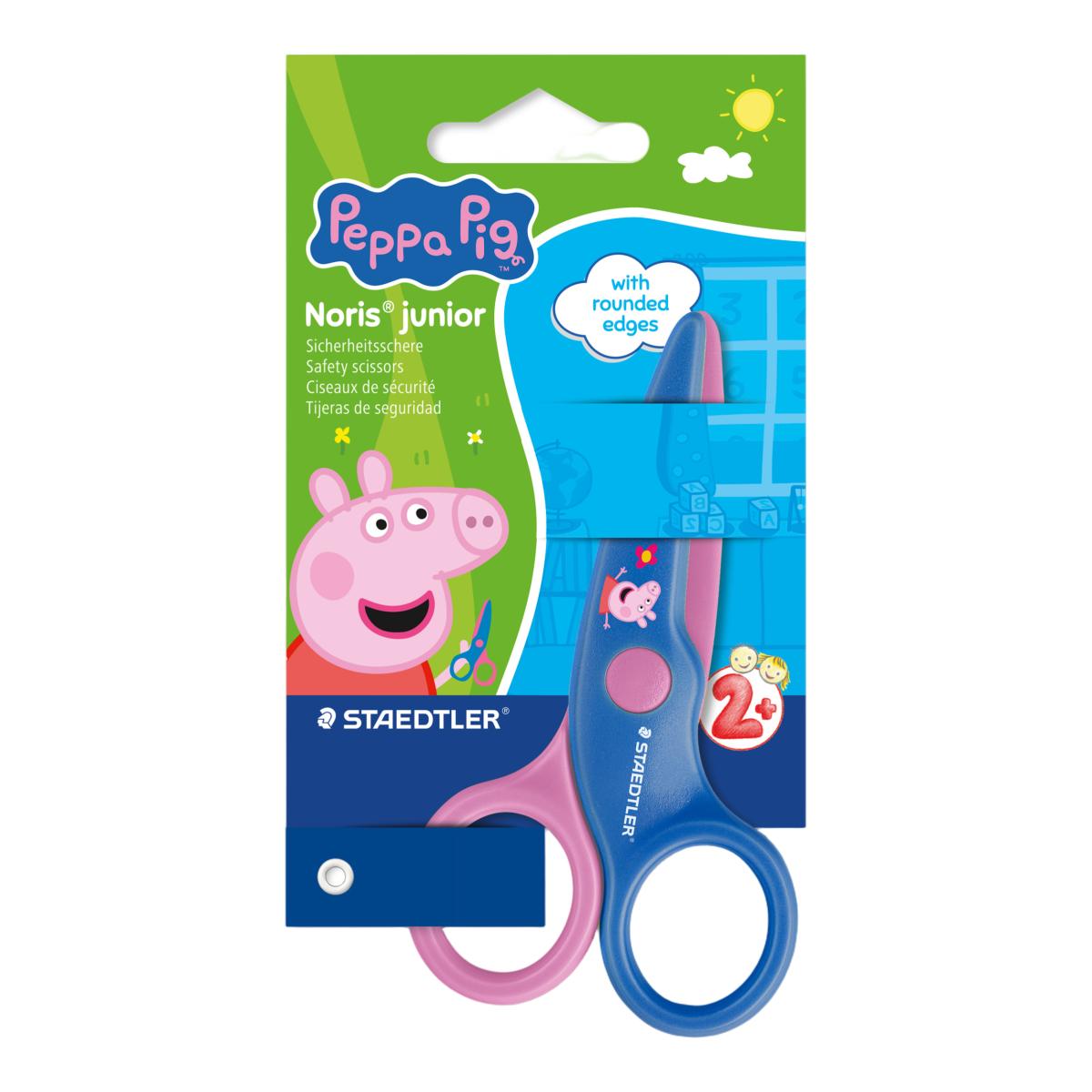 Imagen 0 de Blíster con una tijera diseño Peppa Pig. Especial para pre-escolares; no corta tejidos, ni pelo… STAEDTLER. Color rosa y azul.