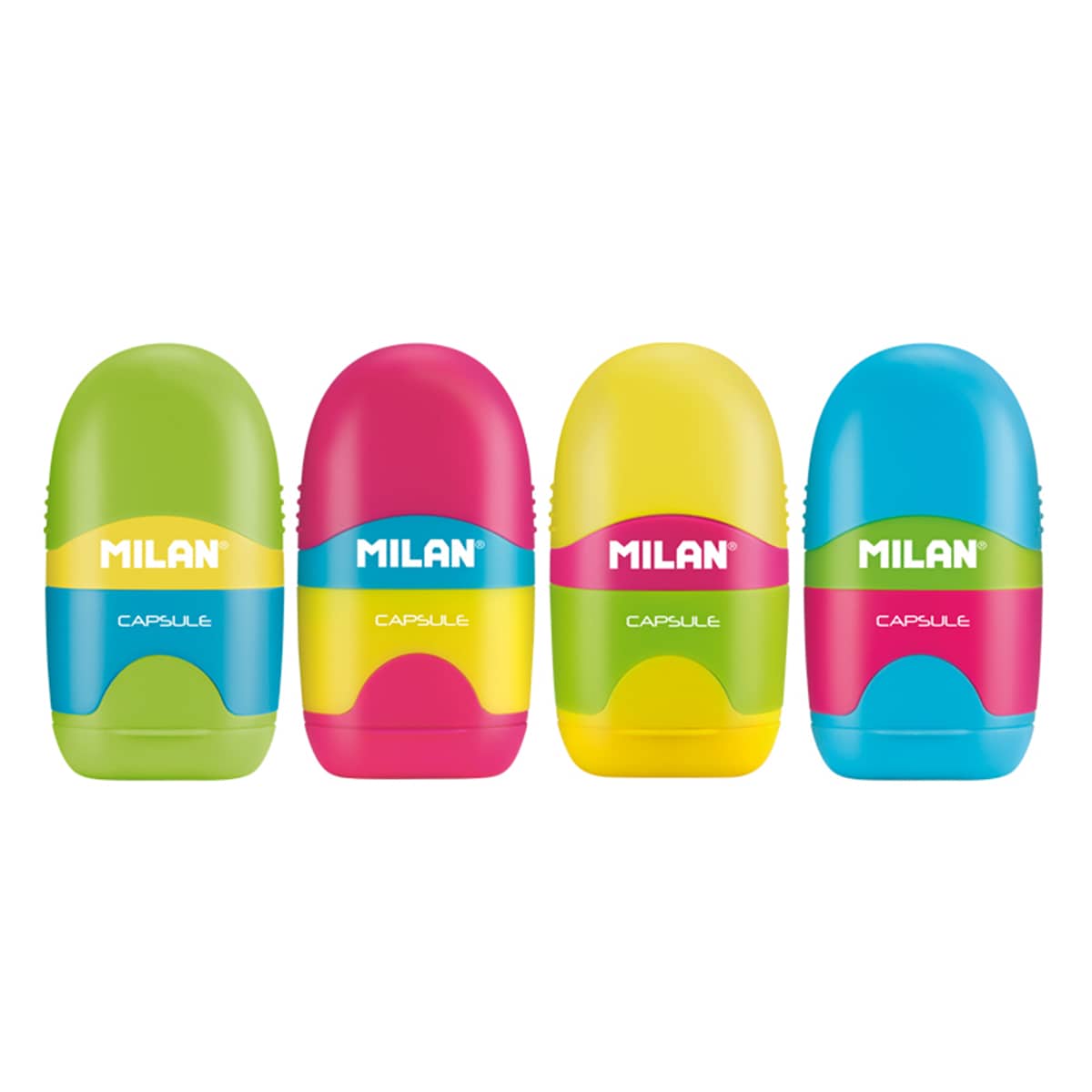 Combinación de goma de borrar y sacapuntas con depósito. Diseño CAPSULE serie Mix Milan 1