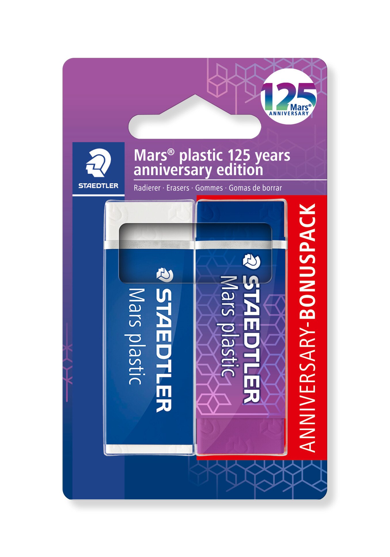Blíster 2 gomas de borrar STAEDTLER Mars 120 Aniversario (azul-lila) 1