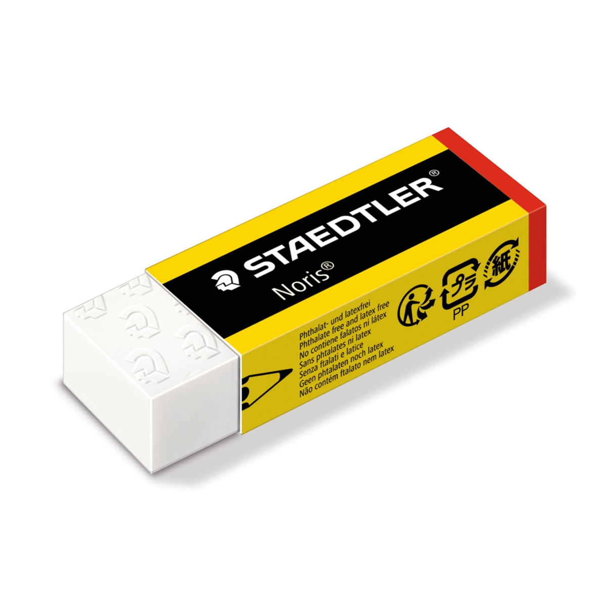 Imagen 0 de Goma Noris 65x23x13mm, sin ftalatos ni látex, STAEDTLER, color amarillo y negro,