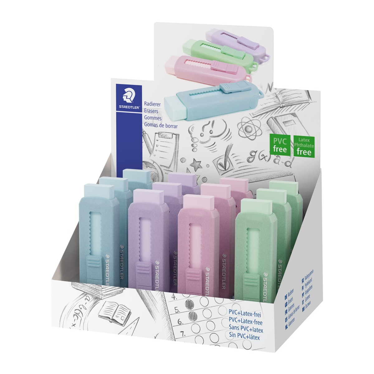 Imagem 0 de Borracha com Capa de Plástico, sem Ftalatos, PVC,  nem Latex, não Deixa Praticamente Residuos, STAEDTLER, Cor Surtido Pastel