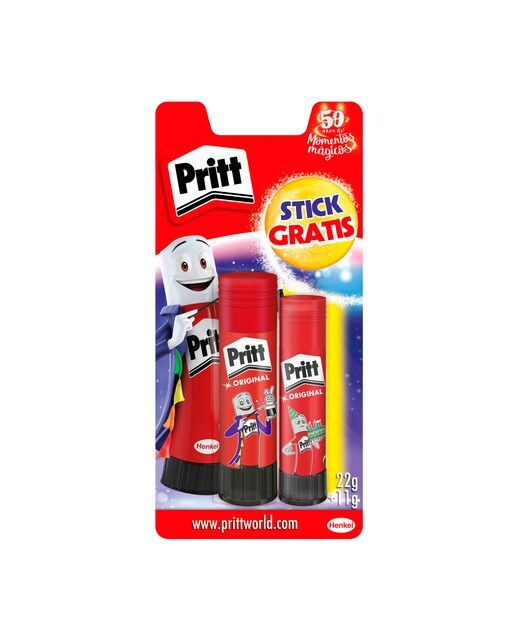 Barra de Pegamento de Rápida Adhesión sin Disolventes Pack 22 gr+11 gr Pritt