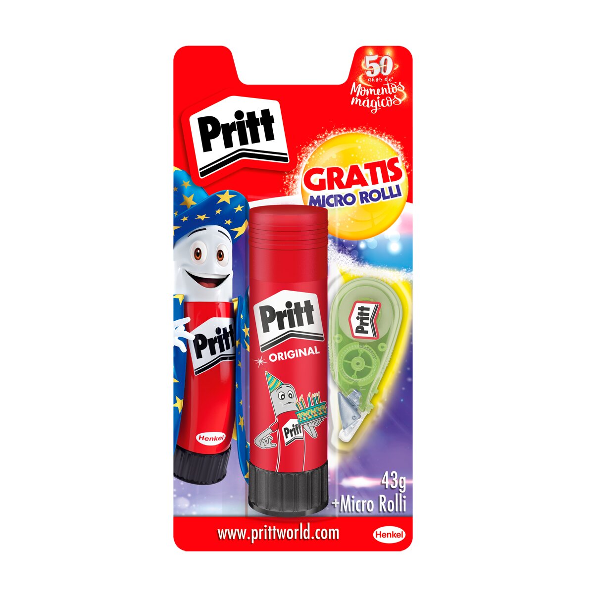 Imagen 0 de Pack Barra Adhesiva Power de 43gr + corrector Micro Roller 5mm x 6m Pritt