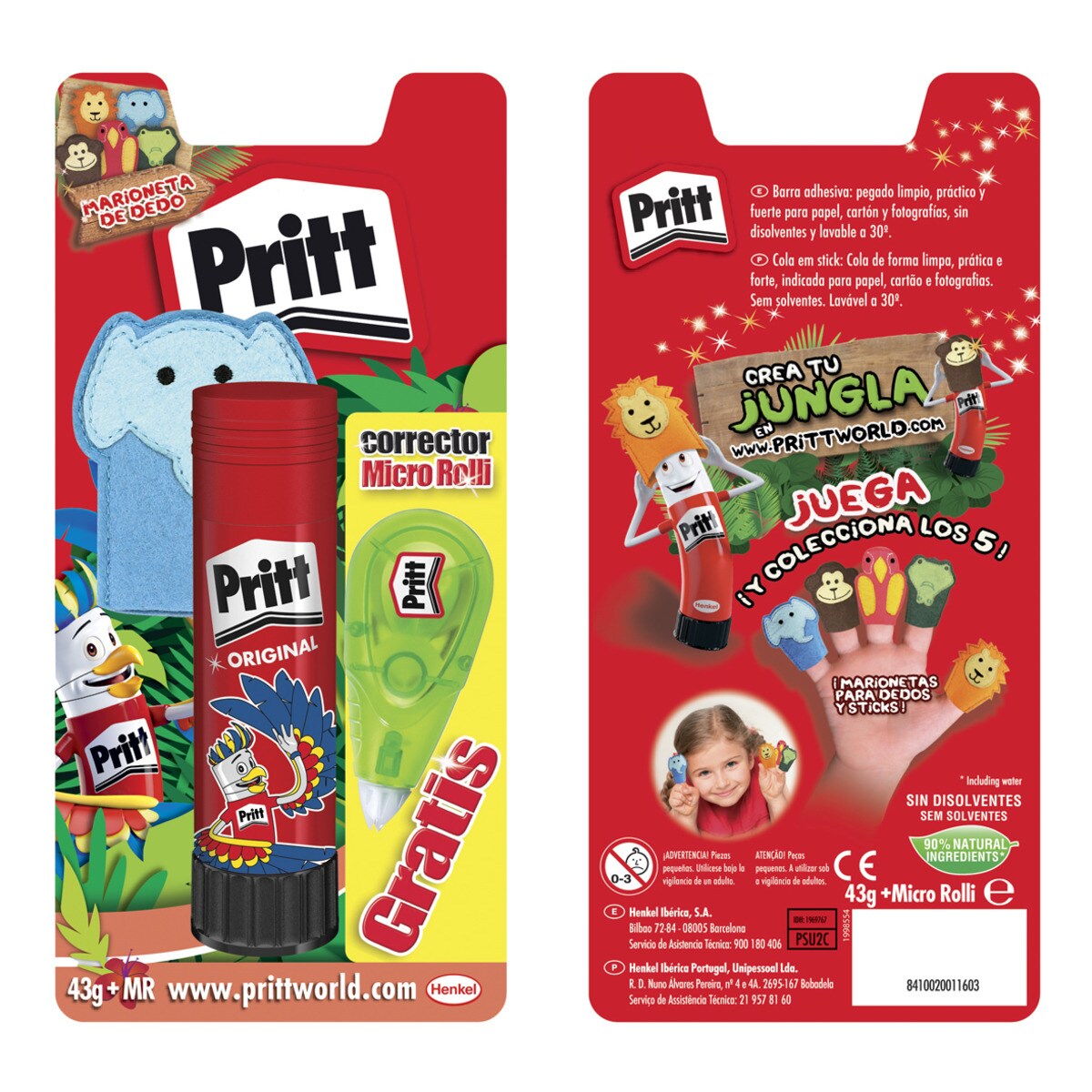 Pack Barra Adhesiva Power de 43gr + corrector Micro Roller 5mm x 6m Pritt 2
