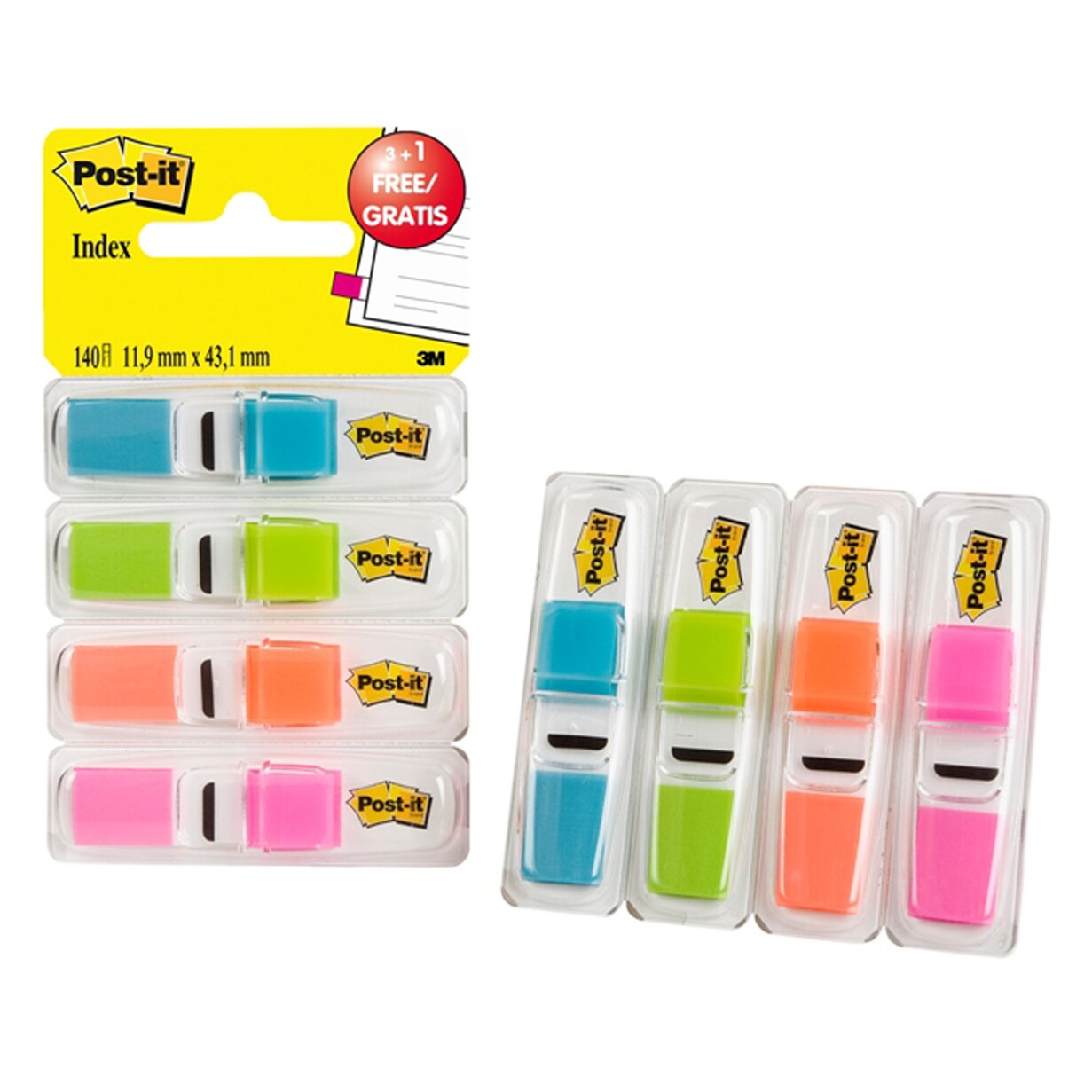 Pack de 3 Marcadores de Cores +Outro Marcador Colorido Grátis Index 1/2" Post-it 2
