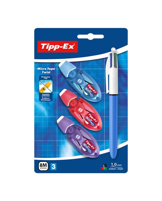 Fita Corretora Micro Tape Twist com Esferográfica 4 Cores Multicolor-1